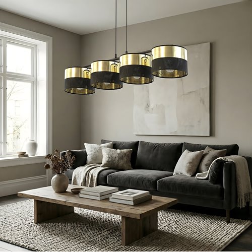 Lampa wisząca LUX 4 BL GOLD klasyczna, abażur, czarny, złoty