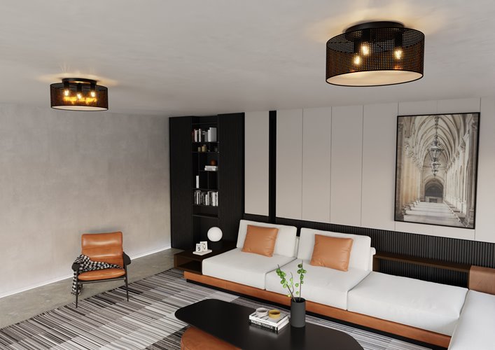 Lampa sufitowa ASTON 3 BLACK/GOLD abażur, czarno/złoty