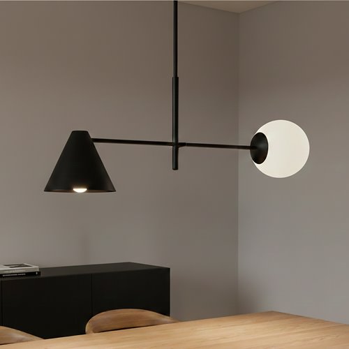 Żyrandol HERMES 2 BLACK nowoczesny, czarny, klosz, salon