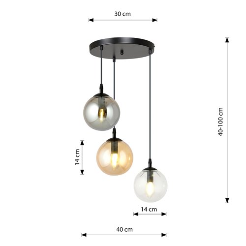 Lampa wisząca COSMO 3 BL PREMIUM MIX loft, klosze, kolor mix
