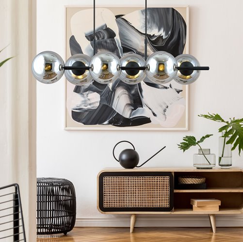 Lampa wisząca RORY 6 BLACK/GRAFIT loft, czarna, klosz