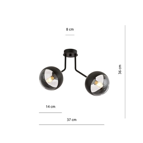 Lampa sufitowa NOVA 2 BL/STRIPE klosze czarna/transparent