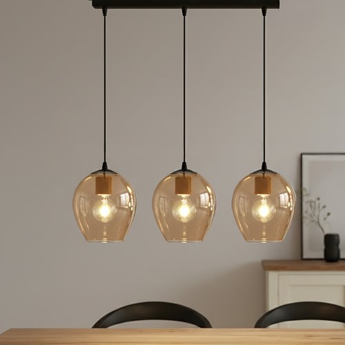 Lampa wisząca ISTAR 3 BL MIODOWY loft klosz bursztyn, czarna