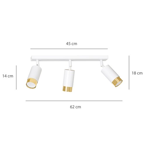 Lampa sufitowa HIRO 3 WH/GOLD tuby, metal, biało/złota