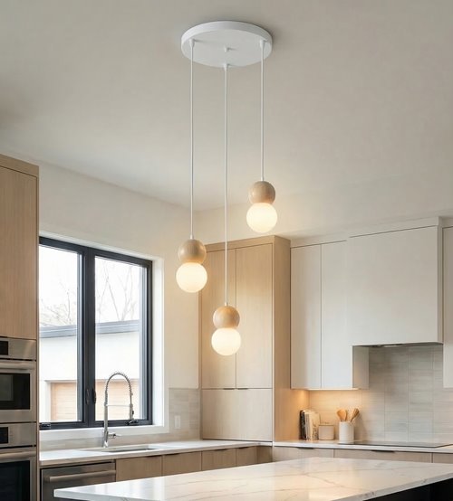 Lampa wisząca LOOP 3 WHITE nowoczesna, biała, drewno, klosz