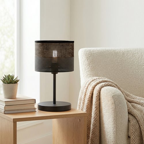 Lampka nocna KARBON LN1 BLACK abażur, czarna, klasyczna