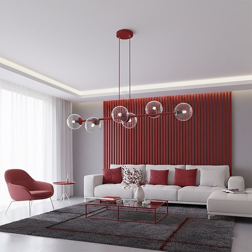 Lampa wisząca MAGNUS 6 BURGUNDY TRANSPARENT nowoczesna klosz