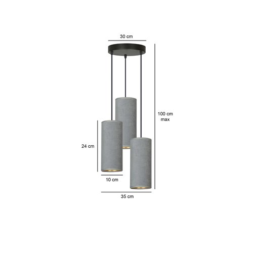Lampa wisząca BENTE 3 BL PREMIUM GRAY abażur welur szary