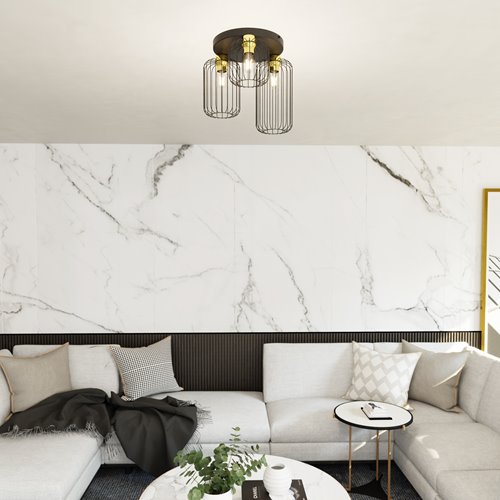 Lampa sufitowa BARN 3PREM BL GOLD loft, plafon, czarno/złota