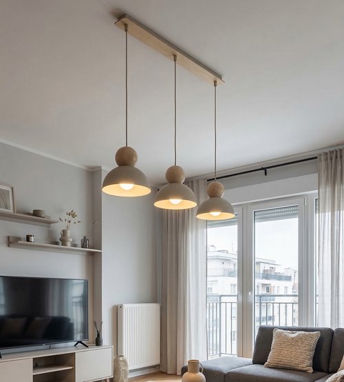 Lampa wisząca KAKI 3 MOKKA nowoczesna, beżowa, metal drewno