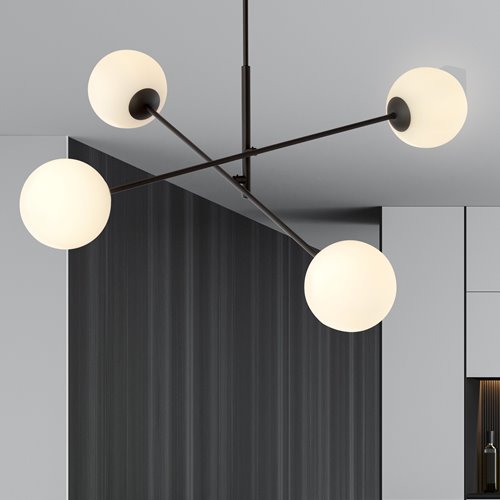 Żyrandol LINEAR 4 BLACK/OPAL minimalistyczny, loft, czarny