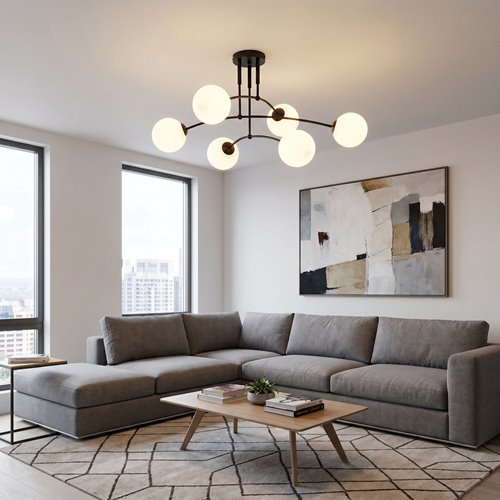 Lampa sufitowa PREGOS 6 BLACK klasyczna, klosz, czarno/biała