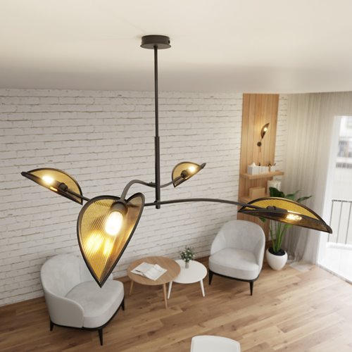 Lampa sufitowa LOTUS 4 BLACK/GOLD abażury czarna/złota