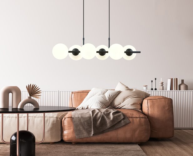 Lampa wisząca RORY 6 BLACK/OPAL loft, czarna, klosz
