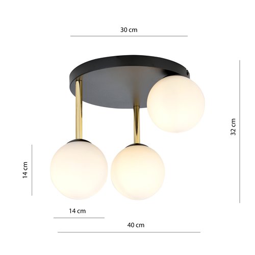 Lampa sufitowa DOLCE 3 BL OPAL plafon czarny/złoty/biały