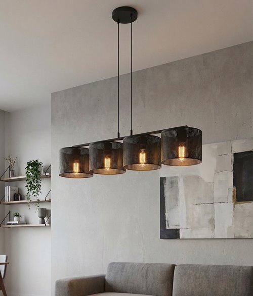 Lampa wisząca LUX 4 BLACK klasyczna, abażur, czarny