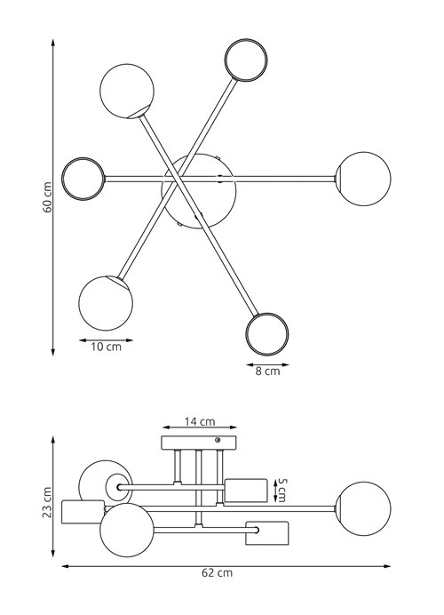 Lampa sufitowa HOLON 6 BLACK plafon, czarna, metal