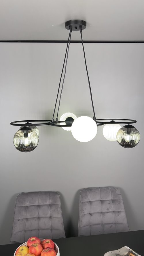 Lampa wisząca LIBRA 6 BL GRAFIT, design, klosz, biały czarny
