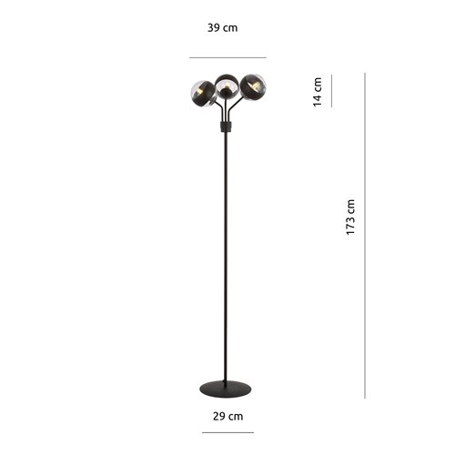 Lampa podłogowa NOVA LP3 BL/STRIPE klosze czarna/transparent