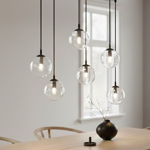Lampa wisząca COSMO 6 BL TRANSPARENT loft, klosze, czarna