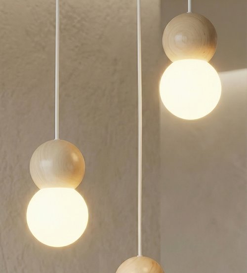 Lampa wisząca LOOP 3 WHITE nowoczesna, biała, drewno, klosz