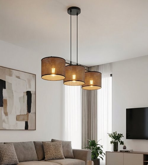 Lampa wisząca ECO 3 BL BROWN klasyczna, abażur, brązowa