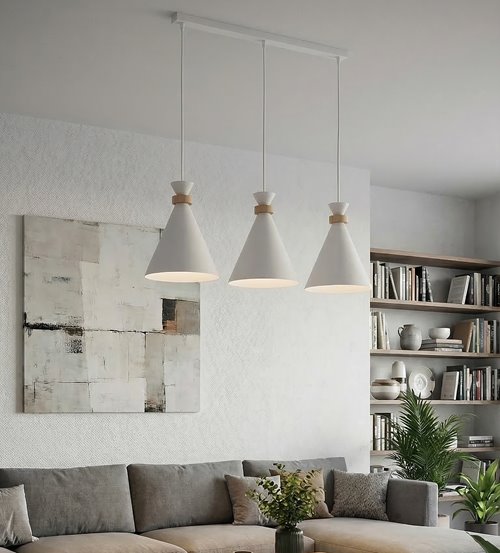 Lampa wisząca ZERO 3 WHITE nowoczesna, biała, metal, drewno