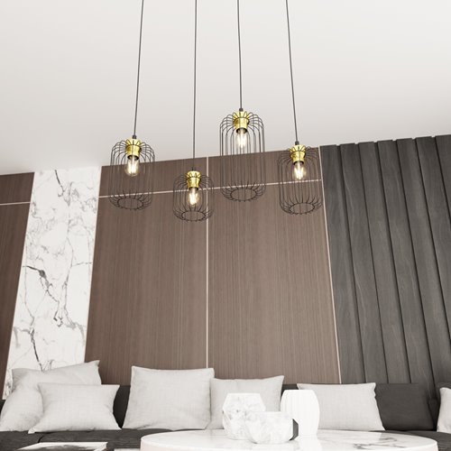 Lampa wisząca VANDER 4 BL GOLD loft nowoczesna czarno/złota