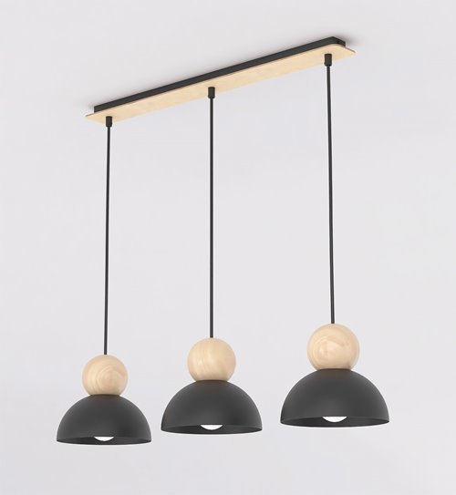 Lampa wisząca KAKI 3 BLACK nowoczesna, czarna, metal drewno