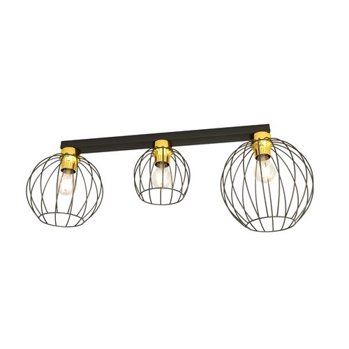 Lampa sufitowa NEST 3 BL GOLD loft, plafon, czarno/złota