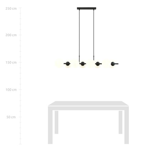 Lampa wisząca RORY 8 BLACK/OPAL loft, czarna, klosz