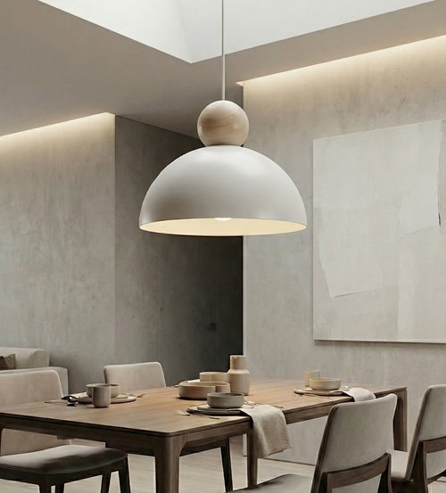 Lampa wisząca KAKI 1M WHITE nowoczesna, biała, metal drewno