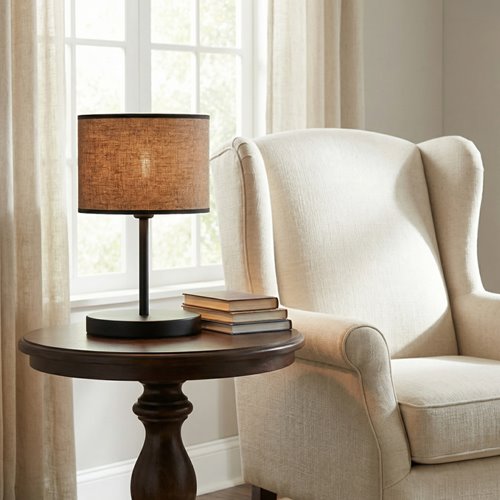 Lampka nocna ECO LN1 BROWN abażur, brązowa, klasyczna