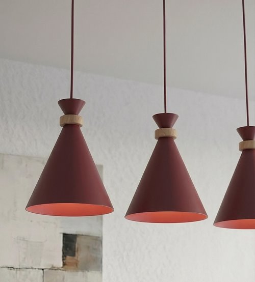 Lampa wisząca ZERO 3 BURGUNDY nowoczesna, metal, drewno