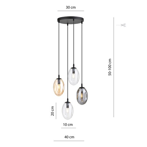 Lampa wisząca ASTRAL 4 BL PREMIUM MIX klosze multikolor