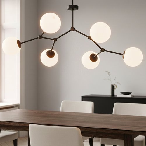 Lampa sufitowa SPACE 6 BL/OPAL kule klosze czarna/biała