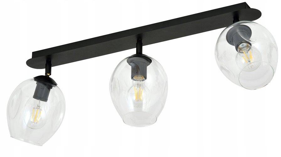 Lampa sufitowa FLOW 3 BL TRANSPARENT loft klosz czarna