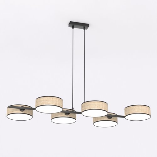 Lampa wisząca DRUMZ 6 RATTAN nowoczesna, brązowa, abażury