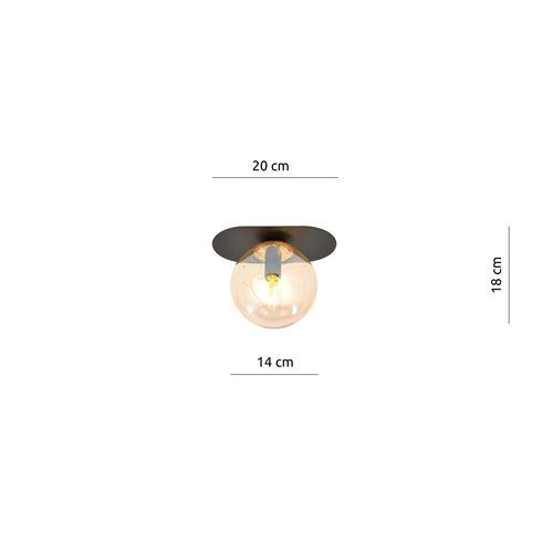 Lampa sufitowa PLAZA 1 BL/MIODOWY plafon czarna/bursztyn
