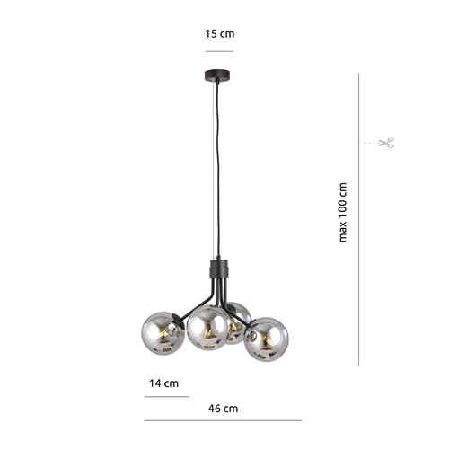 Lampa wisząca NOVA 4 BL/GRAFIT kule klosze czarna/grafit