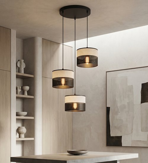 Lampa wisząca KARBON 3 BL GRAY PREMIUM abażur, szara