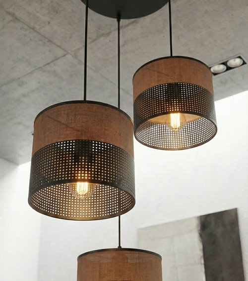 Lampa wisząca KARBON 3 BL BROWN PREMIUM abażur, brązowa