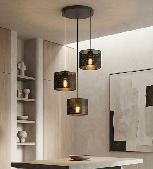 Lampa wisząca KARBON 3 BLACK PREMIUM abażur, czarna