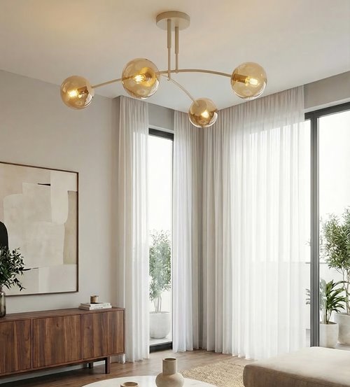 Lampa sufitowa PREGOS 4 MOKKA AMBER klasyczna, klosz, beżowa