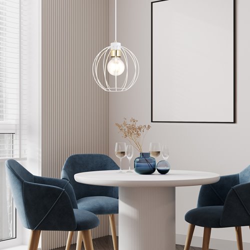 Lampa wisząca GINO 1 WHITE/GOLD druciana kula biało/złota