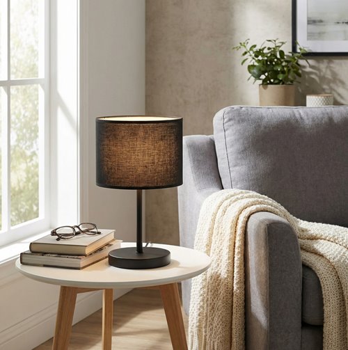 Lampka nocna ECO LN1 BLACK abażur, czarna, klasyczna