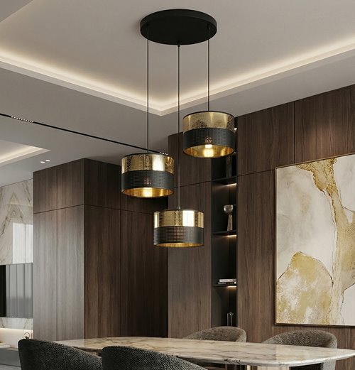 Lampa wisząca LUX 3 BL GOLD PREMIUM abażur, czarny, złoty
