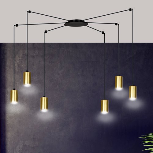 Lampa wisząca TRAKER 6 BL/GOLD nowoczesna pająk czarno/złota