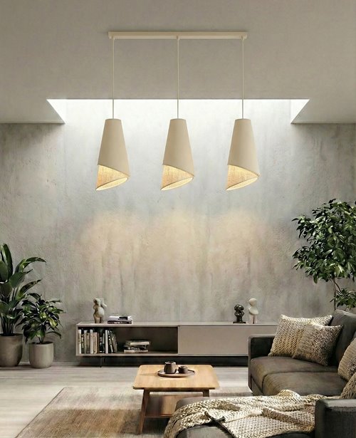 Lampa wisząca MODA 3 MO RATTAN nowoczesna, beżowa, abażur
