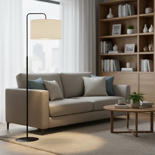 Lampa podłogowa TRAPO LP1 BL ECRU czarna, abażur ecru